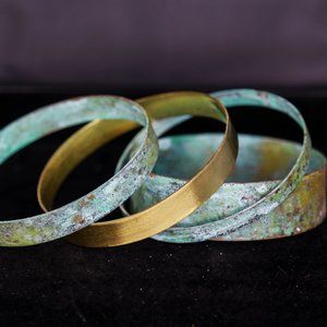 Stackable brass base metal bracelets